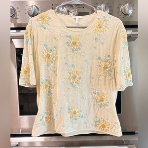 Escada Cream Floral Embroidered Blouse